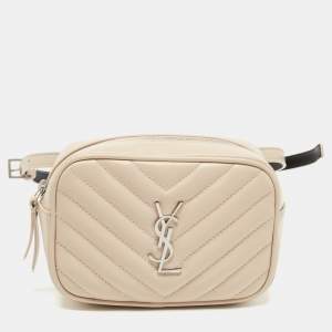 Saint Laurent Light Beige Matelassé Leather Lou Belt Bag