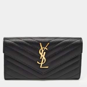 Saint Laurent Black Matelassé Leather Cassandre Wallet