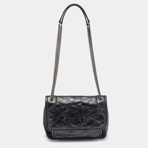 Saint Laurent Black Crinkled Leather Baby Niki Chain Shoulder Bag