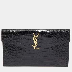 Saint Laurent Black Croc Embossed Leather Uptown Pouch