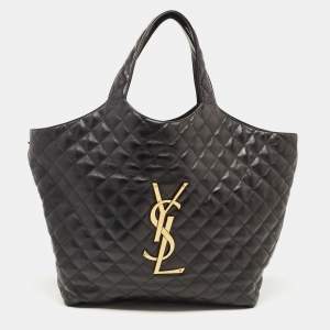 Saint Laurent Black Quilted Leather Maxi Icare Shopping Tote