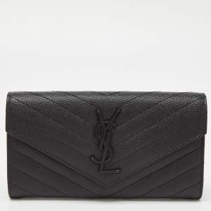 Pre Owned Saint Laurent Black Matelassé Leather Cassandre Continental Wallet