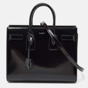 Saint Laurent Black Patent Leather Small Classic Sac De Jour Tote