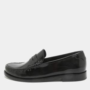 Saint Laurent Black Brushed Leather Penny Loafers Size 37