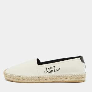 Saint Laurent Beige Canvas Embroidered Slip On Espadrille Loafers Size 38