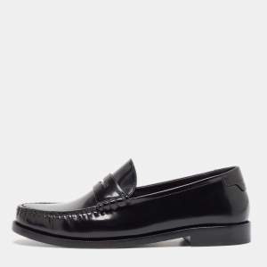 Saint Laurent Black Brushed Leather Penny Loafers Size 38.5