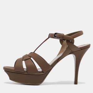 Saint Laurent Brown Leather Tribute Sandals Size 40