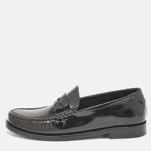 Saint Laurent Black Brushed Leather Penny Loafers Size 37