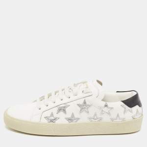Saint Laurent White/Silver Leather Court Classic Star Sneakers Size 38.5
