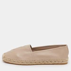 Saint Laurent Beige Leather Cassandra Espadrille Flats Size 39