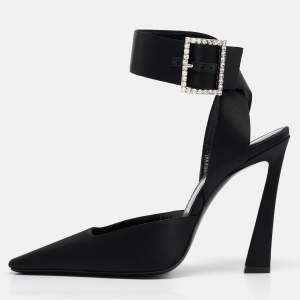 Saint Laurent Black Satin Claude Slingback Pumps Size 38.5