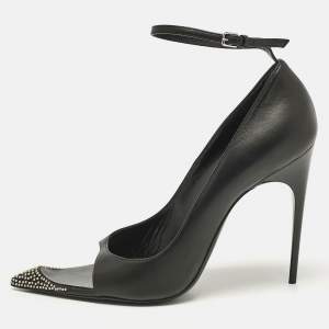 Saint Laurent Black Leather Palace Open Toe Pumps Size 40