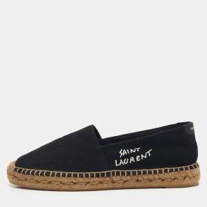 Saint Laurent Black Canvas Embroidered Espadrille Flats Size 37