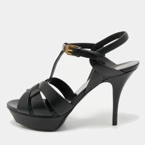 Saint Laurent Black Leather Tribute Platform Sandals Size 40.5