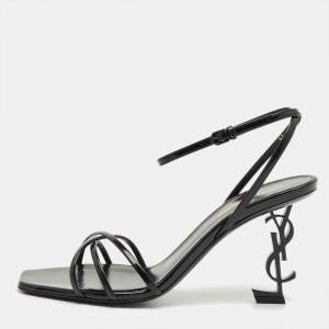 Pre Owned Saint Laurent Black Leather Opyum Ankle Strap Sandals Size 39