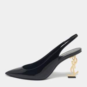 Pre Owned Saint Laurent Black Patent Leather Opyum Slingback Pumps Size 36