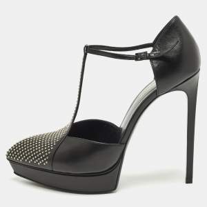 مملوكة مسبقًا Saint Laurent Janis Size 41 Black Leather Mary Jane Pumps