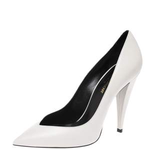 Pre Owned Saint Laurent White Leather Pointed Toe Pumps Size 38