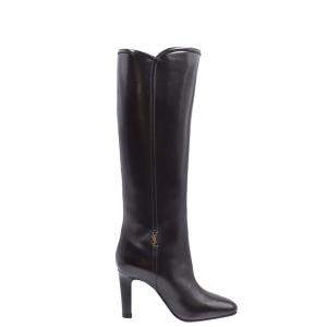 Saint Laurent Paris Black Leather Monogram Jane Boots Size EU 36