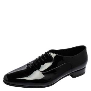Saint Laurent Black Patent Leather Montaigne Lace Up Derby Size 39.5