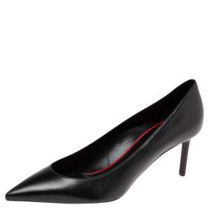 Pre Owned حذاء كعب عالي سان لوران انجا جلد أسود مقدمة مدببة مقاس 39.5