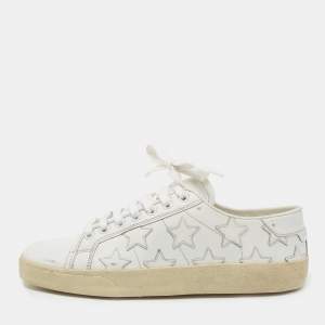 Pre Owned Saint Laurent White Leather Star Alpha Low-Top Sneakers Size 38.5