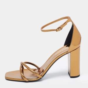 مملوكة مسبقًا Saint Laurent Gold Leather Ankle Strap Sandals  Size 40