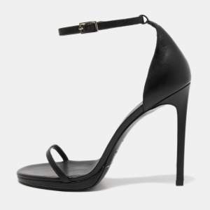 Pre Owned Saint Laurent Paris Black Leather Amber Ankle Strap Sandals Size 39