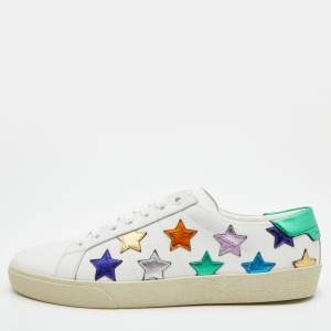 Saint Laurent White Leather Star Court Classic Low Top Sneakers Size 39