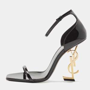 مملوكة مسبقًا Saint Laurent Black Patent Leather Opyum Ankle Strap Sandals Size 40