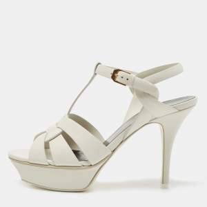 Saint Laurent White Leather Tribute  Sandals Size 37
