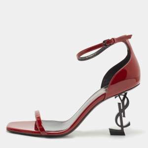 Saint Laurent Burgundy Patent Leather Opyum Sandals Size 36
