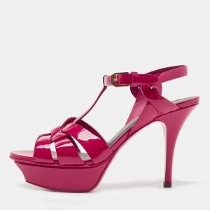 Saint Laurent Pink Patent Leather Tribute Sandals Size 35.5