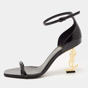 Saint Laurent Black Patent Leather Opyum Sandals Size 36