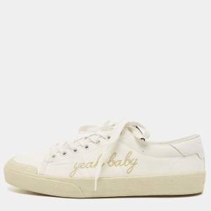 Saint Laurent White Canvas Yeah Baby Embroidered Low Top Sneakers Size 37.5