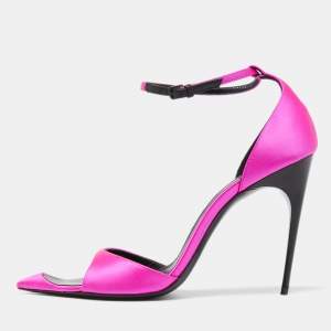 Saint Laurent Pink Satin Ankle Strap Cutout Toe Pumps Size 39.5