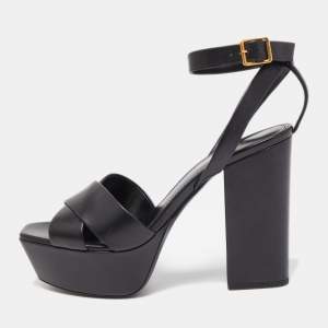 Saint Laurent Black Leather Tribute Platform Sandals Size 39.5