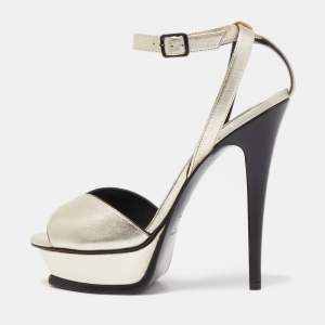 Saint Laurent Metallic Leather Lips Ankle Strap Sandals Size 38