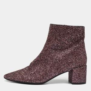 Pre Owned Saint Laurent Purple Coarse Glitter Lou Ankle Boots Size 38