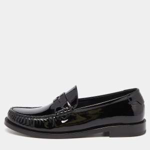 Saint Laurent Black Patent Leather Penny Le Loafers Size 37.5