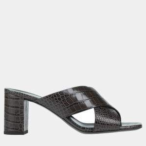 Saint Laurent Croc Embossed Leather Cross Strap Sandals 35