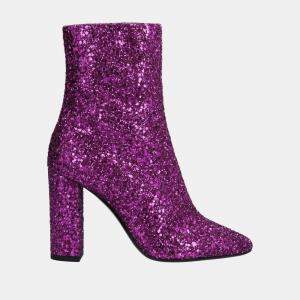Saint Laurent Pink Glitter Ankle Zipped Boots Size 37.5