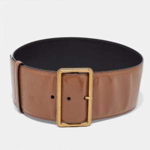 Saint Laurent Brown Patent Leather Buckle Wide Belt 70CM