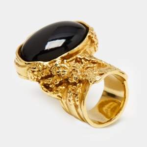 Saint Laurent Paris Arty Glass Gold Tone Ring Size 51
