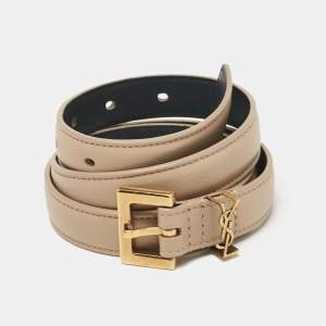 Saint Laurent Beige Leather Monogram Square Buckle Belt 70CM