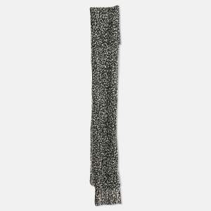 Saint Laurent Black Printed Wool Voile Plisse Stole 