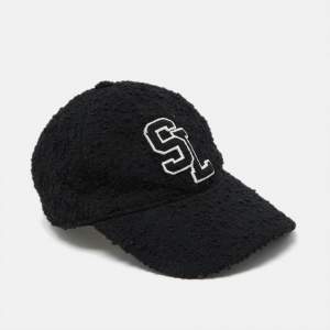 Saint Laurent Paris Black Logo Wool Tweed Baseball Cap Size 57