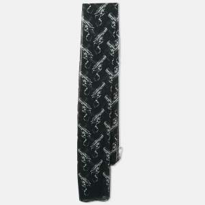 Saint Laurent Paris Black Revolver Print Cashmere Voile Scarf 