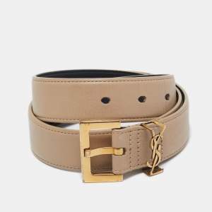 Saint Laurent Beige Leather Cassandre Belt 70 CM