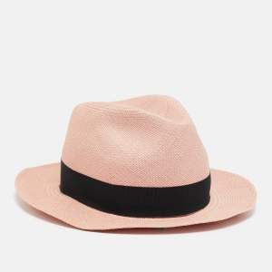 Saint Laurent Paris Pink Straw Panama Hat 
